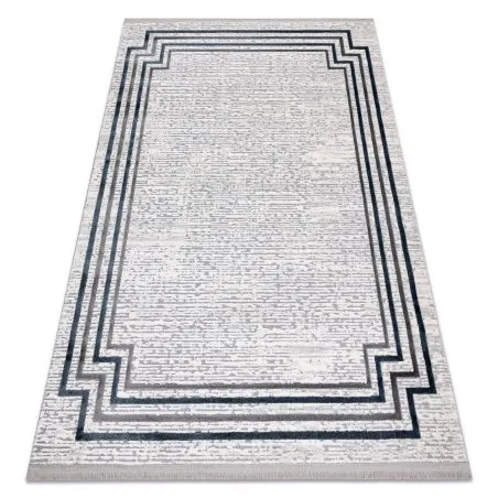 Modern Teppich TULS strukturell, Franse 51242 Rahmen elfenbein / blau