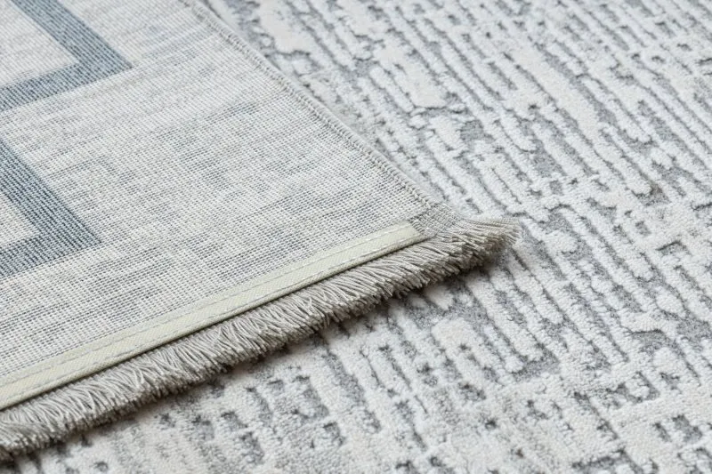 Modern Teppich TULS strukturell, Franse 51242 Rahmen elfenbein / blau