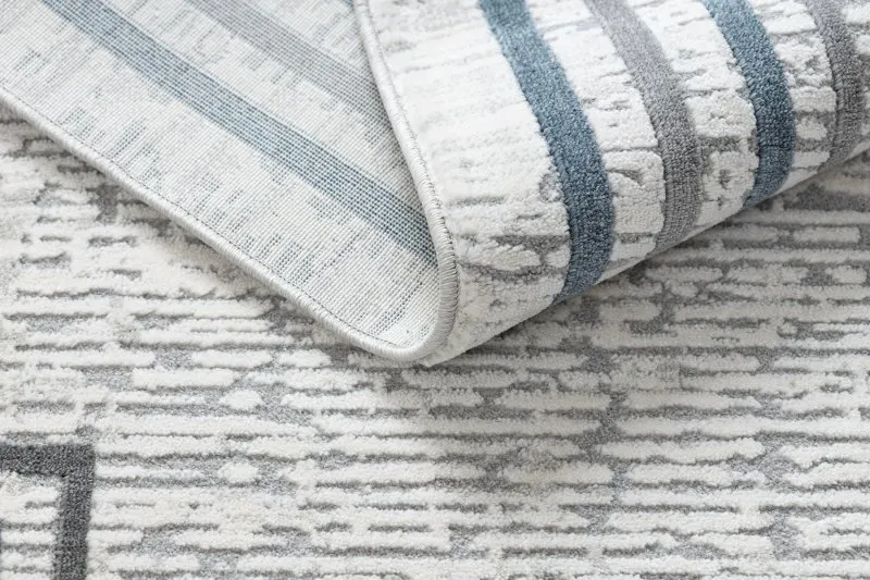 Modern Teppich TULS strukturell, Franse 51242 Rahmen elfenbein / blau