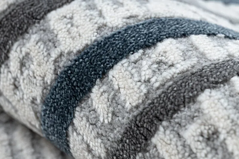 Modern Teppich TULS strukturell, Franse 51242 Rahmen elfenbein / blau