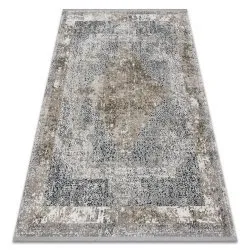 Modern Teppich TULS strukturell, Franse Vintage, Rahmen, Rosette elfenbein / grau