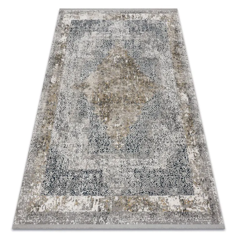 Modern Teppich TULS strukturell, Franse 51323 Vintage, Rahmen, Rosette elfenbein / grau 