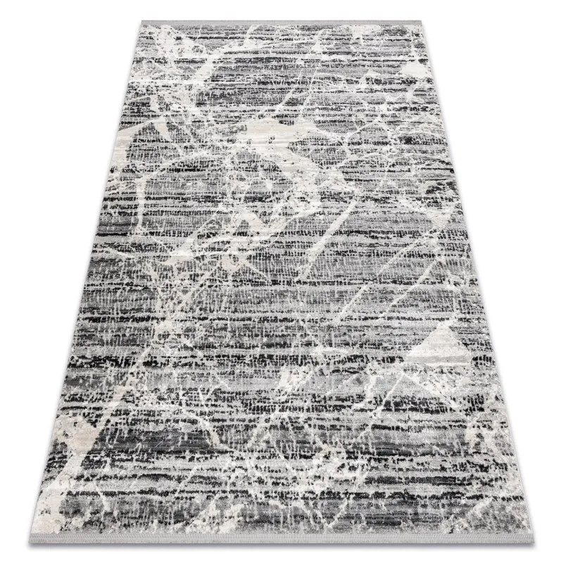 Modern Teppich TULS strukturell, Franse 51322 Marmor grau / elfenbein