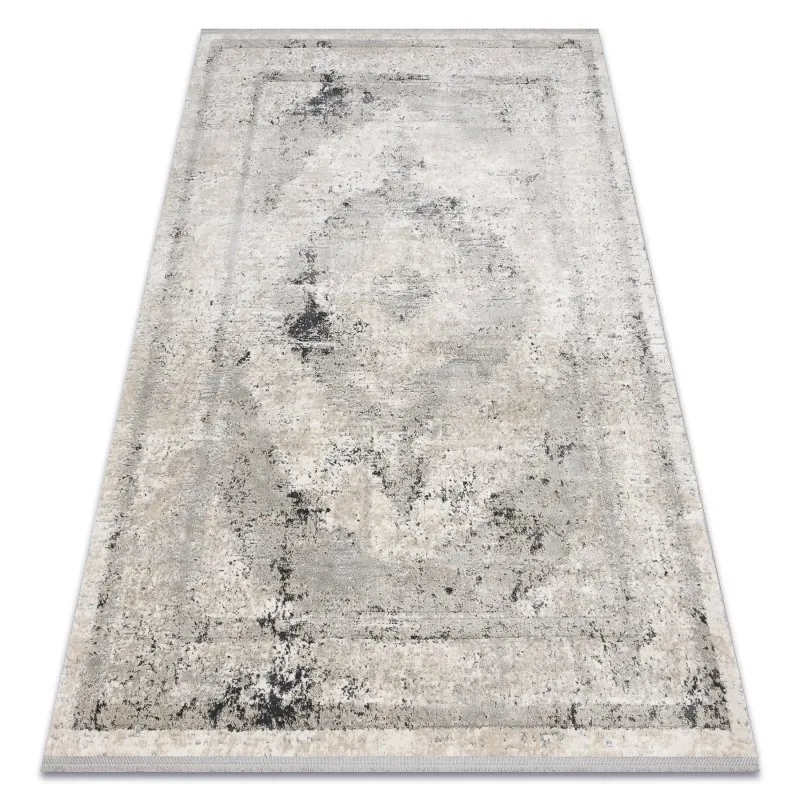 Modern Teppich TULS strukturell, Franse 51321 Vintage, Rahmen Rosette beige / grau