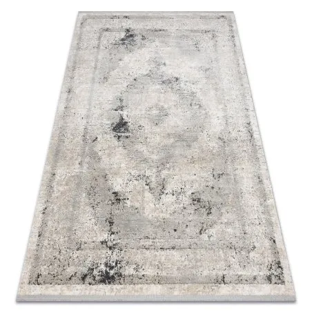 Modern Teppich TULS strukturell, Franse 51321 Vintage, Rahmen Rosette beige / grau
