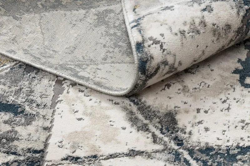 Modern Teppich TULS strukturell, Franse 51326 Geometrisch, Mosaik elfenbein / blau