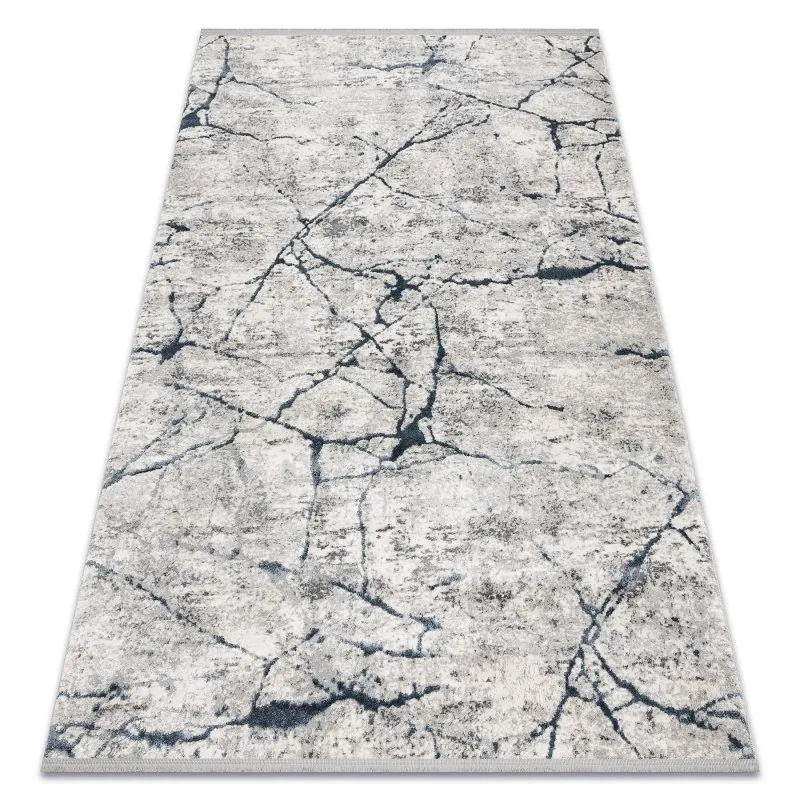 Modern Teppich TULS strukturell, Franse 51320 Marmor elfenbein / blau