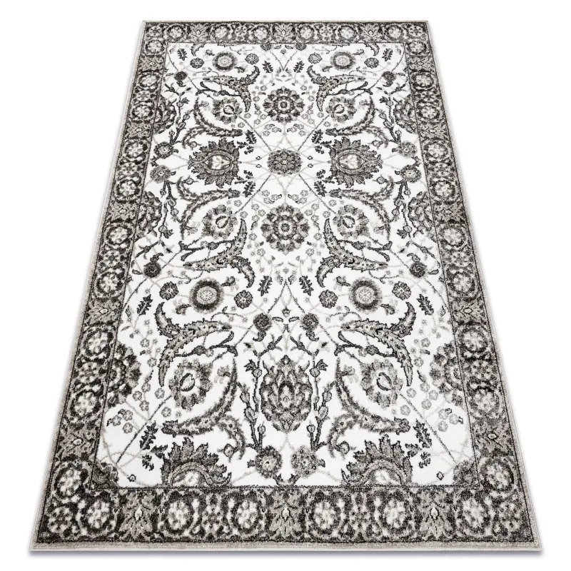 Teppich MATEO 8037/944 Modern Rahmen, Blumen - Strukturell grau / beige