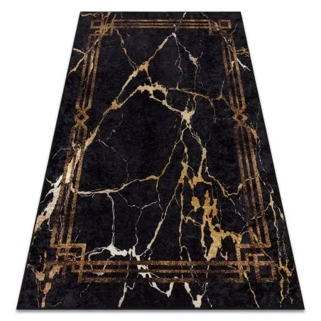 MIRO 51333.801 Waschteppich Marmor, Rahmen Anti-Rutsch - schwarz / gold