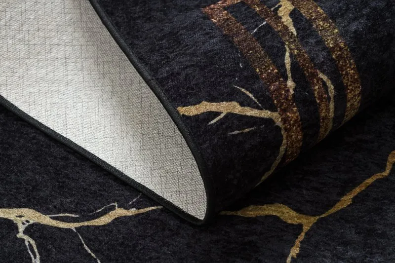 MIRO 51333.801 Waschteppich Marmor, Rahmen Anti-Rutsch - schwarz / gold