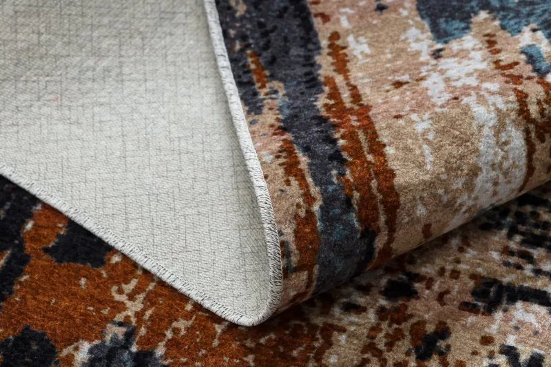 MIRO 51454.802 Waschteppich Abstraktion Anti-Rutsch - dunkelblau / beige