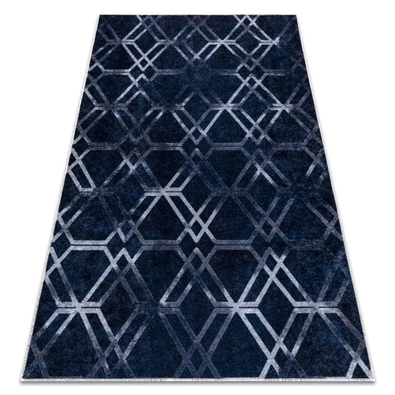 MIRO 51805.802 Waschteppich Geometrisch, Gitter Anti-Rutsch - blau