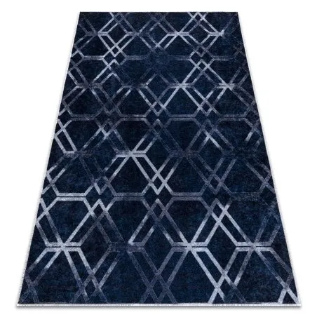 MIRO 51805.802 Waschteppich Geometrisch, Gitter Anti-Rutsch - blau