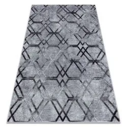 MIRO .803 Waschteppich Geometrisch, Gitter Anti-Rutsch - grau