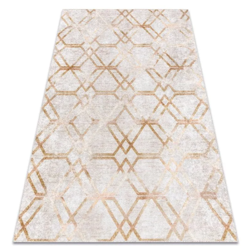 MIRO 51805.804 Waschteppich Geometrisch, Gitter Anti-Rutsch - gold