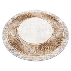 MIRO .807 Kreis Waschteppich Marmor, griechisch Anti-Rutsch - beige / gold