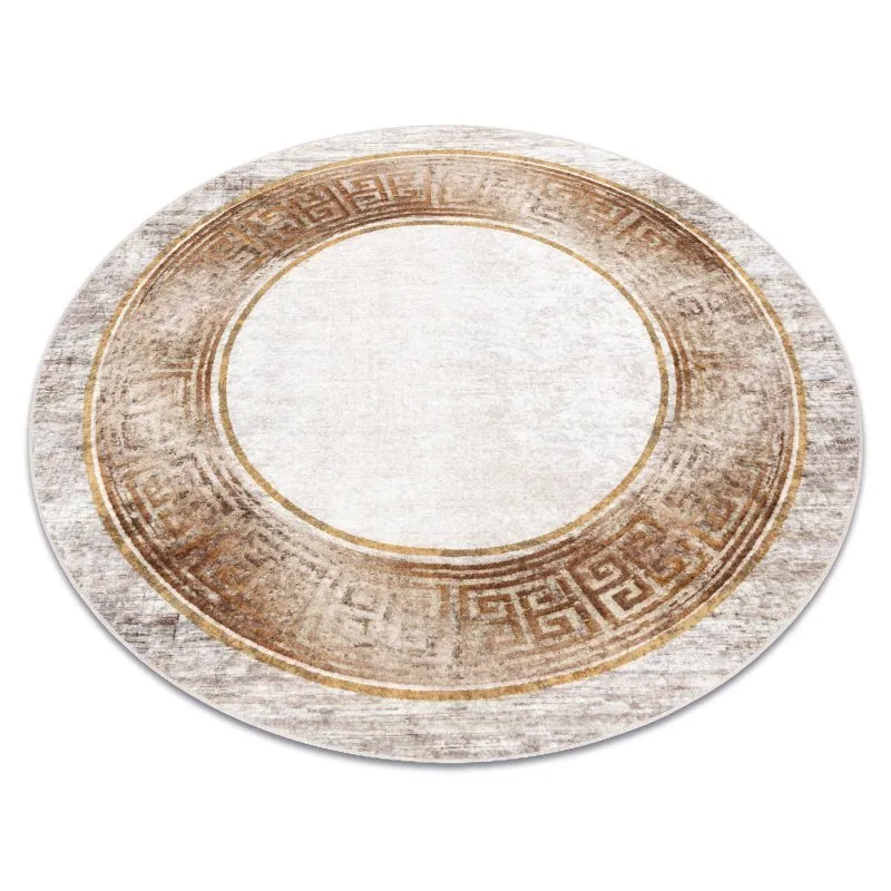 MIRO 51236.807 Kreis Waschteppich Marmor, griechisch Anti-Rutsch - beige / gold