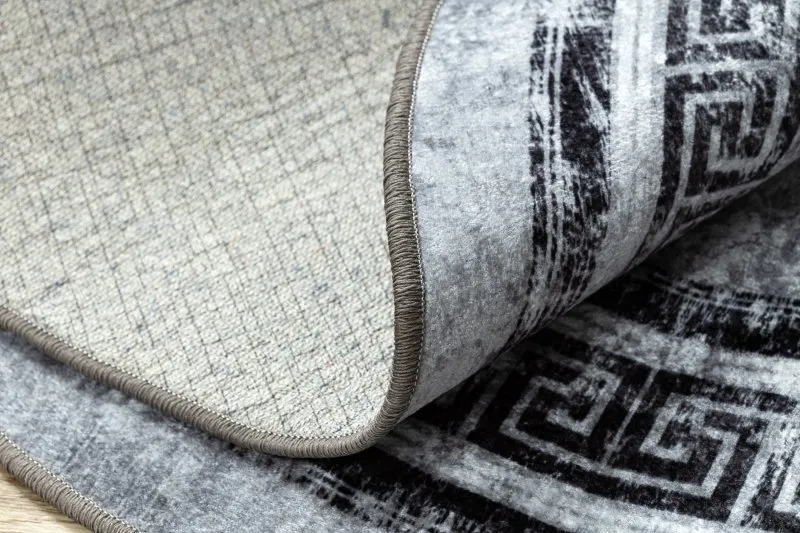 MIRO 51254.802 Kreis Waschteppich Marmor, griechisch Anti-Rutsch - grau / schwarz