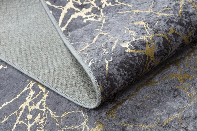 MIRO 11111.2103 Waschteppich Marmor, glamour Anti-Rutsch - dunkelgrau / gold