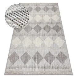 Teppich NANO EO61A Diamanten, Schlinge, flach gewebt grau / weiß