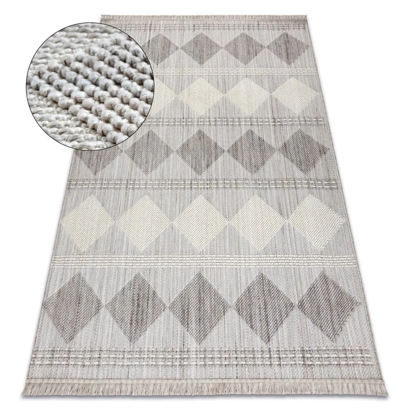 Teppich NANO EO61A Diamanten, Schlinge, flach gewebt grau / weiß