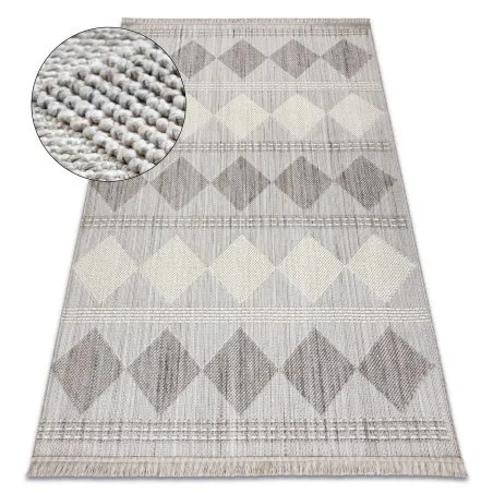 Teppich NANO EO61A Diamanten, Schlinge, flach gewebt grau / weiß