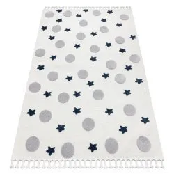 Teppich YOYO GD75 weiß / grau - Sterne, Kreise für Kinder, strukturell, sensorische Fransen