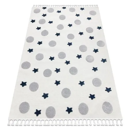 Teppich YOYO GD75 weiß / grau - Sterne, Kreise für Kinder, strukturell, sensorische Fransen