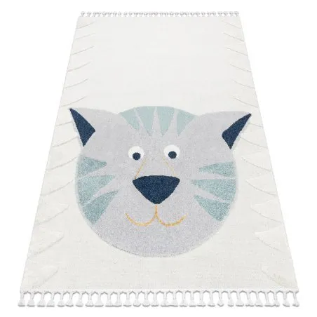 Teppich YOYO GD80 weiß / grau - Tiger für Kinder, strukturell, sensorische Fransen