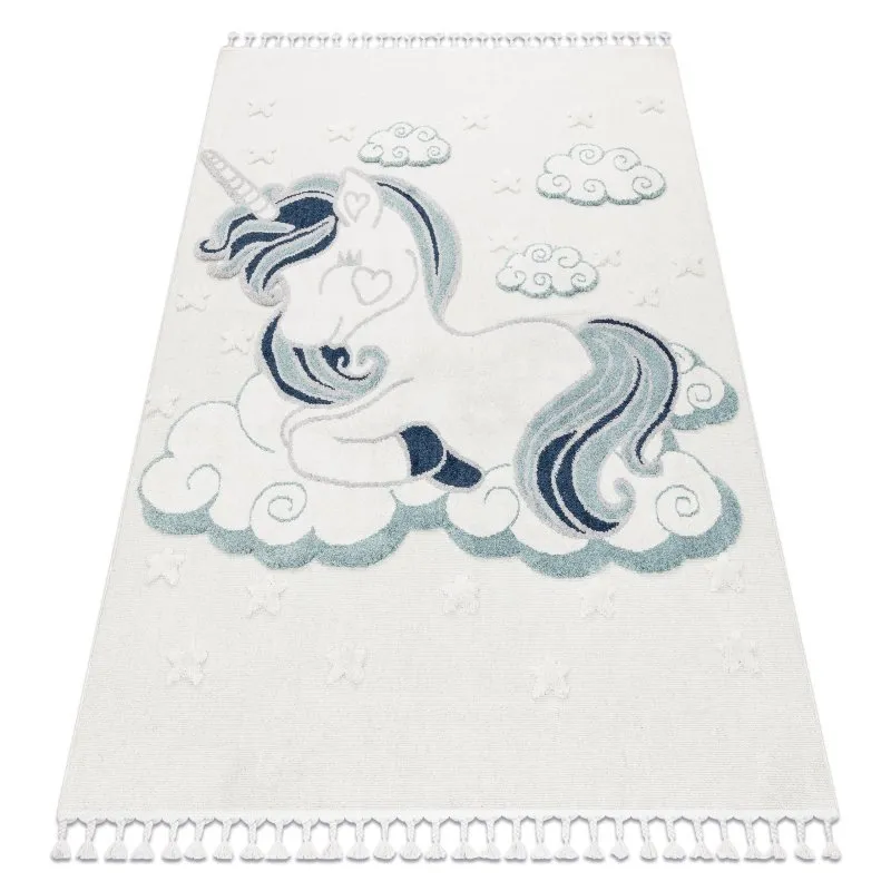 Teppich YOYO GD49 weiß / grau - Einhorn für Kinder, strukturell, sensorische Fransen