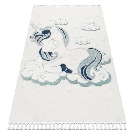 Teppich YOYO GD49 weiß / grau - Einhorn für Kinder, strukturell, sensorische Fransen