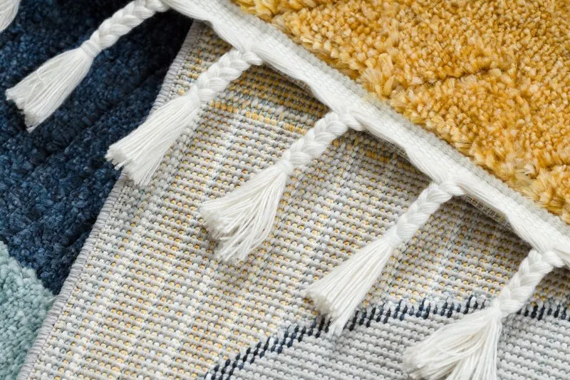 Teppich YOYO GD52 grau / gelb - Sterne, Wolken, Patchwork für Kinder, strukturell, sensorische Fransen
