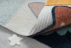 Teppich YOYO GD52 grau / gelb - Sterne, Wolken, Patchwork für Kinder, strukturell, sensorische Fransen