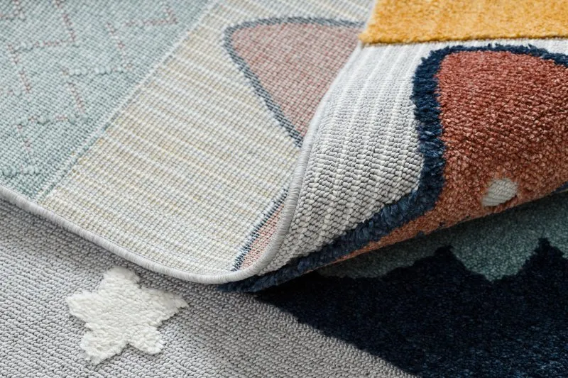 Teppich YOYO GD52 grau / gelb - Sterne, Wolken, Patchwork für Kinder, strukturell, sensorische Fransen