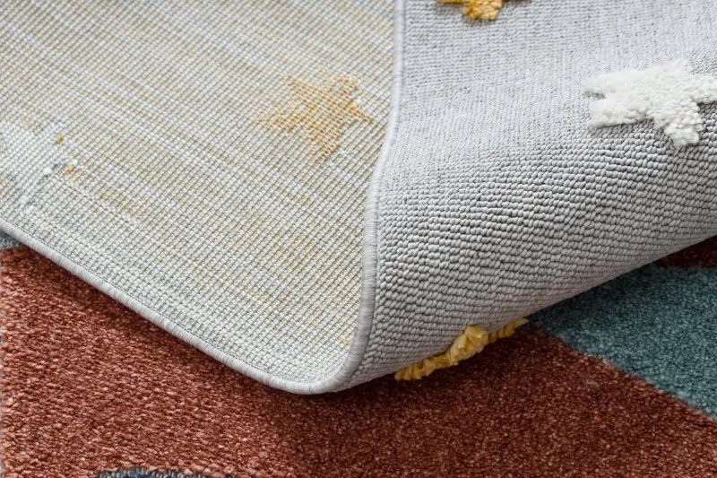 Teppich YOYO GD55 grau / blau - Sterne, Rakete für Kinder, strukturell, sensorische Fransen