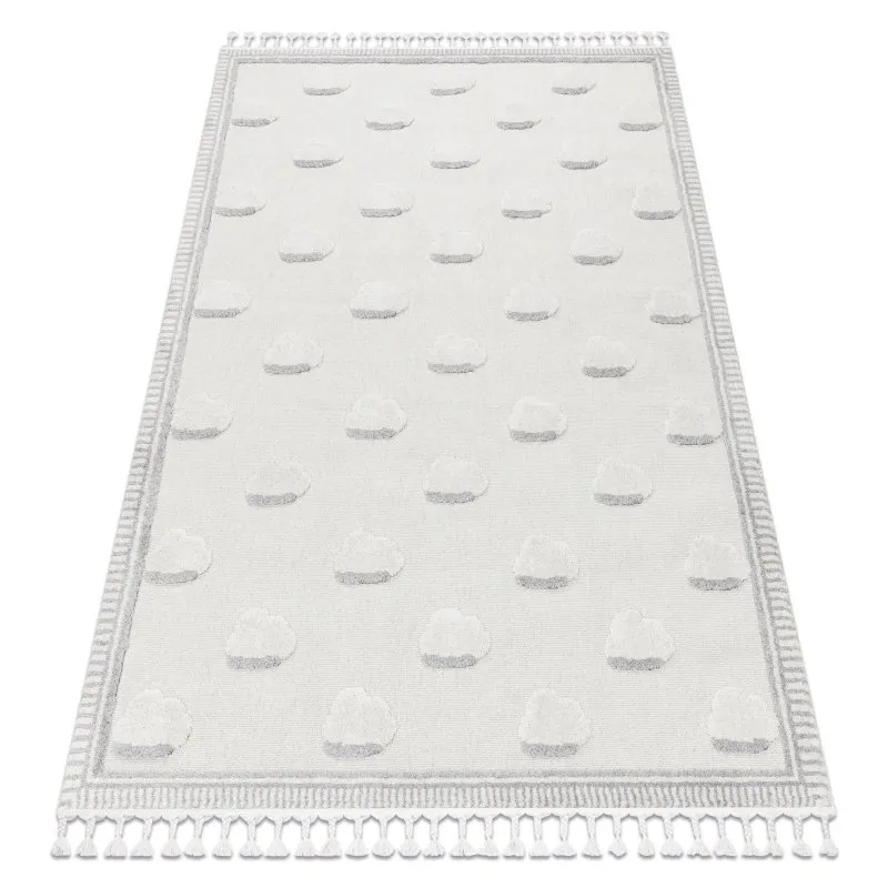 Teppich YOYO GD62 weiß / grau - Wolken für Kinder, strukturell, sensorische Fransen