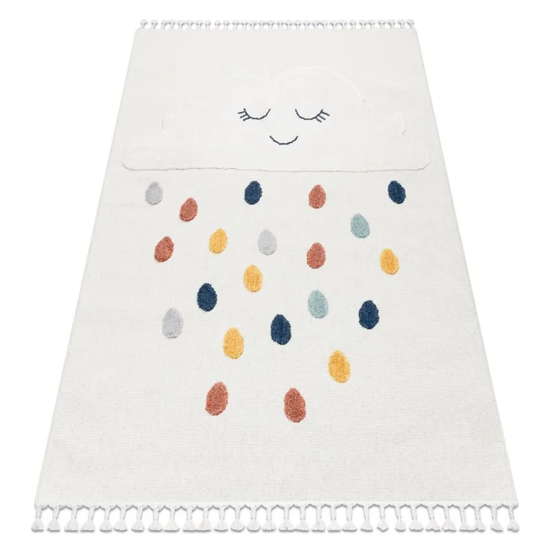 Teppich YOYO GD63 weiß / dunkelblau - Wolke, Tropfen für Kinder, strukturell, sensorische Fransen