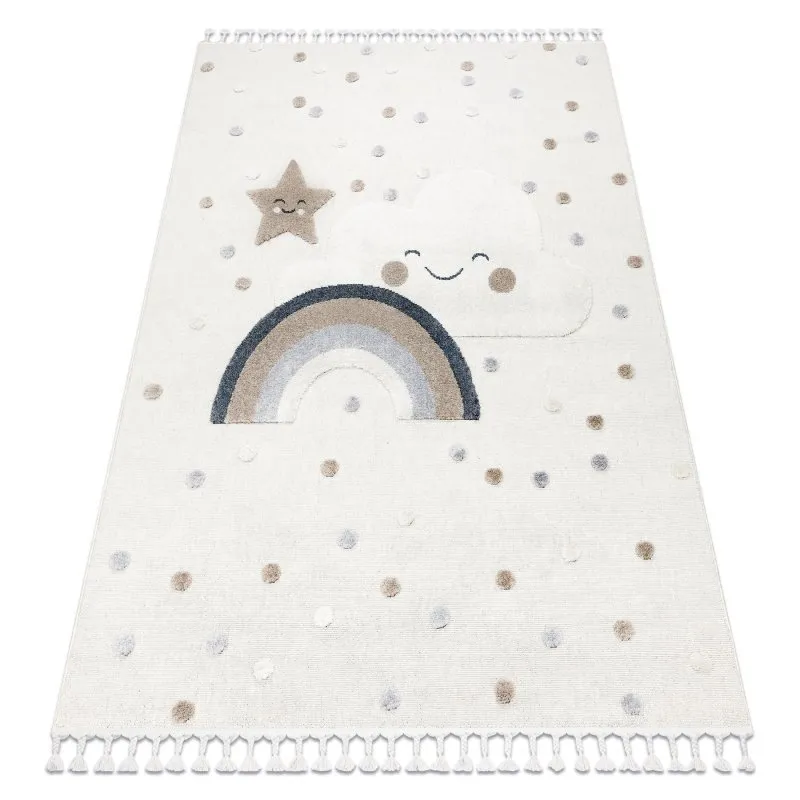 Teppich YOYO EY78 weiß / beige - Wolke, Regenbogen, Punkte für Kinder, strukturell, sensorische Fransen