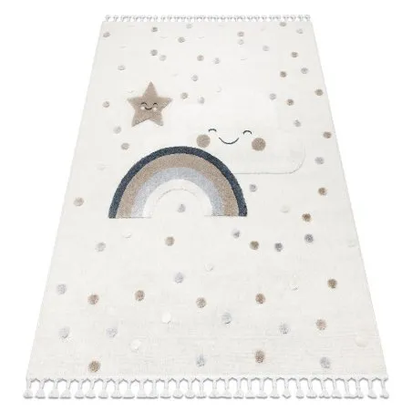 Teppich YOYO EY78 weiß / beige - Wolke, Regenbogen, Punkte für Kinder, strukturell, sensorische Fransen