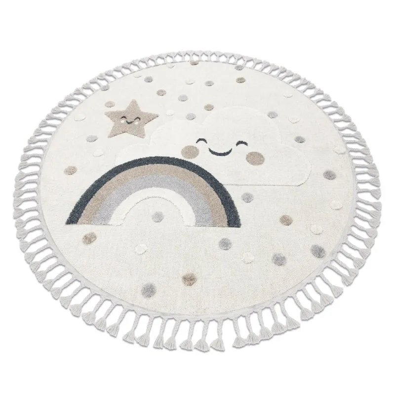 Teppich YOYO EY78 Kreis weiß / beige - Wolke, Regenbogen, Punkte für Kinder, strukturell, sensorische Fransen