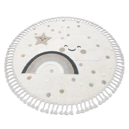 Teppich YOYO EY78 Kreis weiß / beige - Wolke, Regenbogen, Punkte für Kinder, strukturell, sensorische Fransen