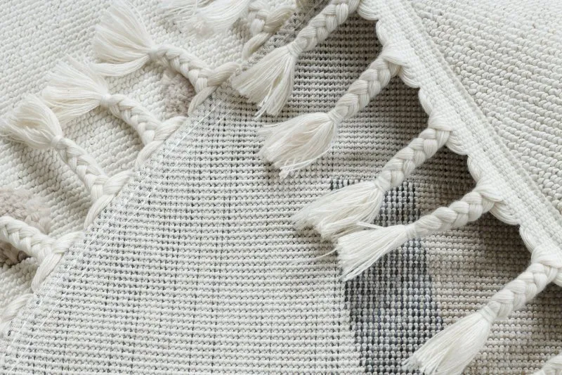 Teppich YOYO EY78 Kreis weiß / beige - Wolke, Regenbogen, Punkte für Kinder, strukturell, sensorische Fransen
