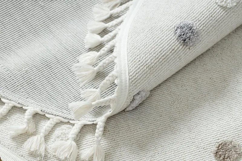 Teppich YOYO EY78 Kreis weiß / beige - Wolke, Regenbogen, Punkte für Kinder, strukturell, sensorische Fransen