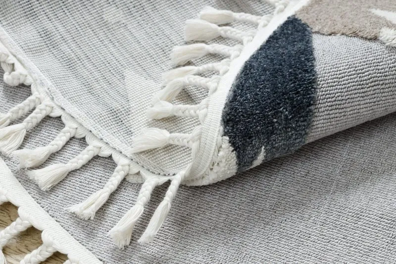 Teppich YOYO EY81 Kreis grau / weiß - Bär, Berge für Kinder, strukturell, sensorische Fransen