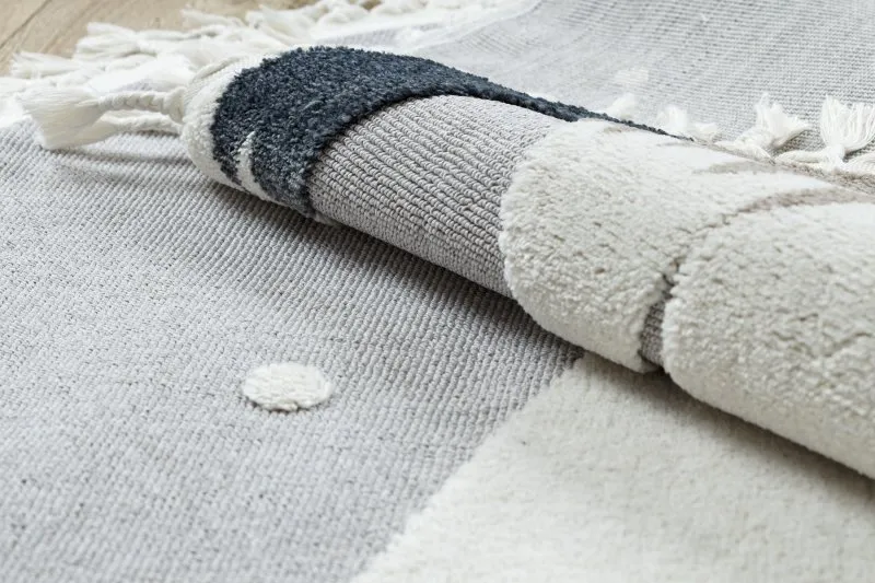 Teppich YOYO EY81 Kreis grau / weiß - Bär, Berge für Kinder, strukturell, sensorische Fransen