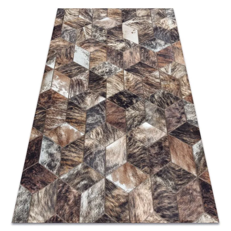 Teppich PATCHWORK 21715 braun - Rindsleder, Diamanten
