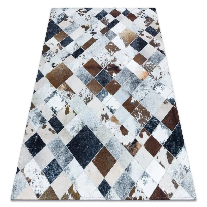 Teppich PATCHWORK 21720 beige / braun - Rindsleder, Diamanten