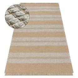 Teppich JUTE beige / grau Streifen - Jute, flachgewebt, Fransen