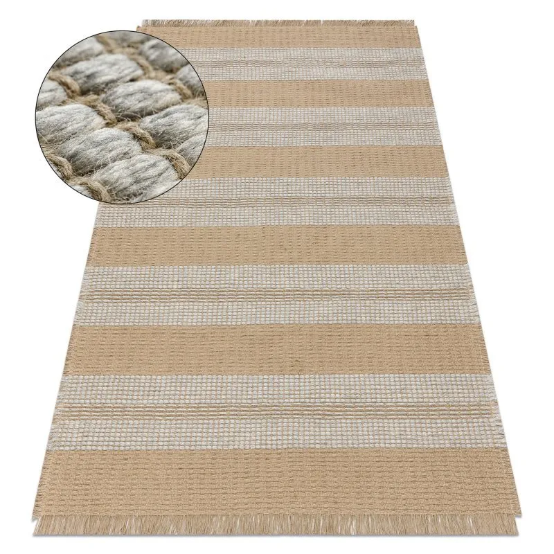 Teppich JUTE 3734 beige / grau Streifen - Jute, flachgewebt, Fransen