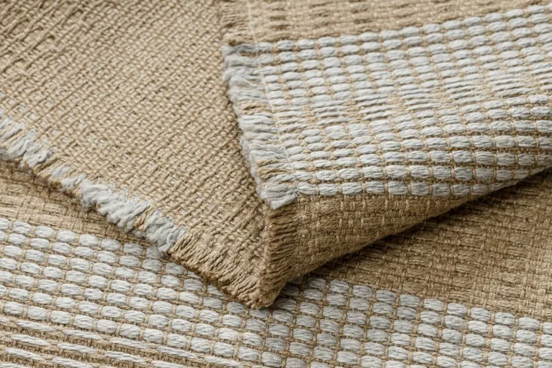 Teppich JUTE 3734 beige / grau Streifen - Jute, flachgewebt, Fransen